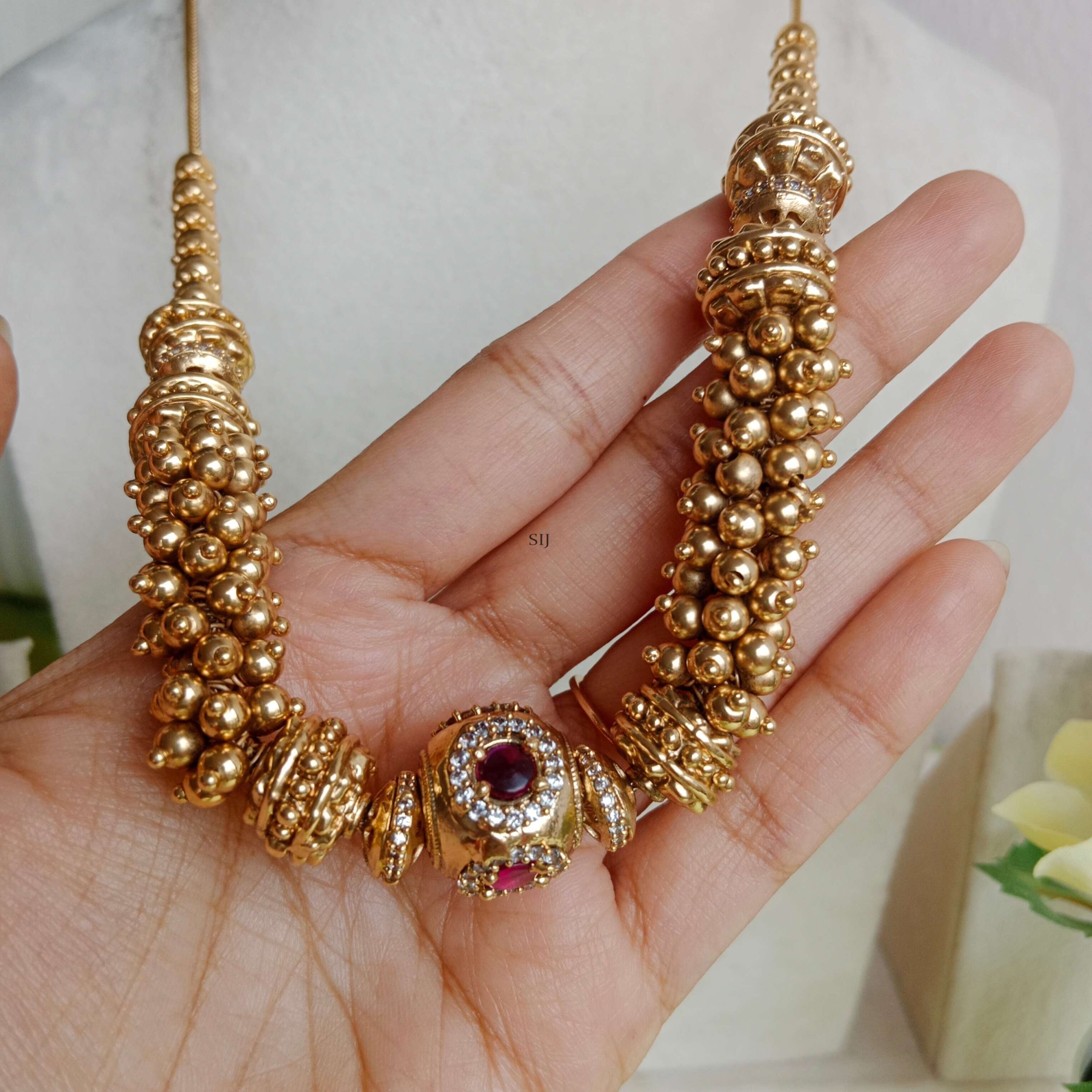 Gold Finish Cluster Gold Beaded Chain - South India Jewels