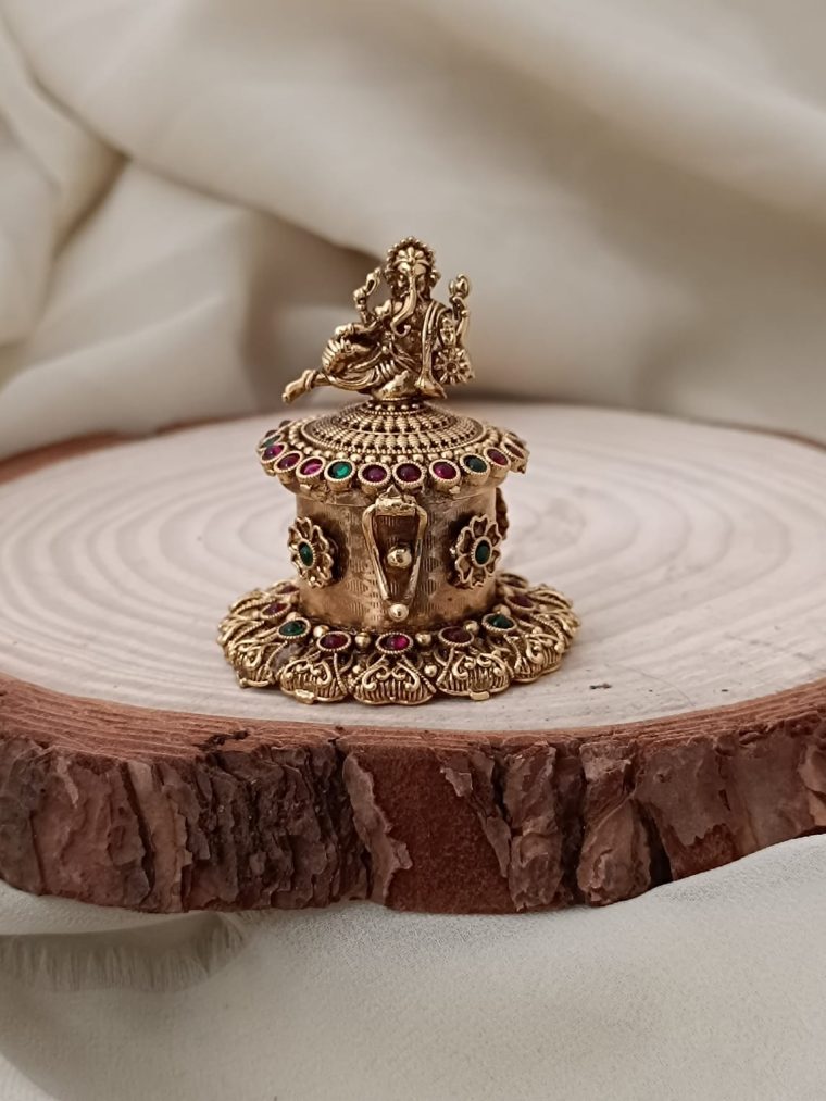 Gold Finish Ganesh Kumkum Box