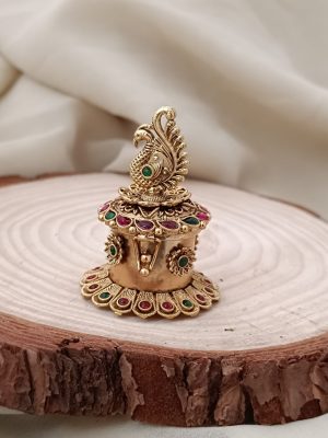 Gold Finish Peacock Design Kumkum Box