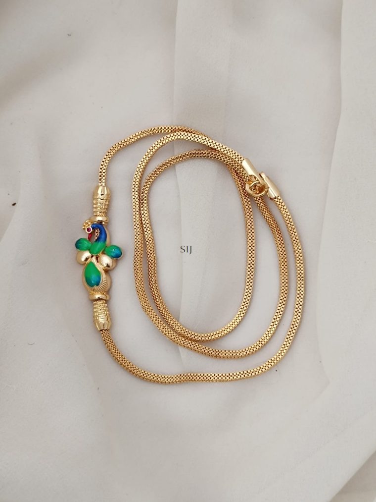 Gold Finish Peacock Design Mugappu Chain