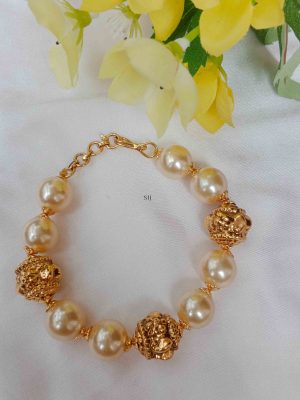 Gold Finish Pearl And Gold Beaded Bracelet