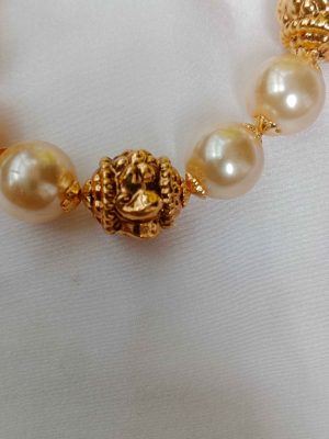 Gold Finish Pearl And Gold Beaded Bracelet