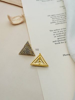 Gold Finish Triangle Shape White Stone Earrings