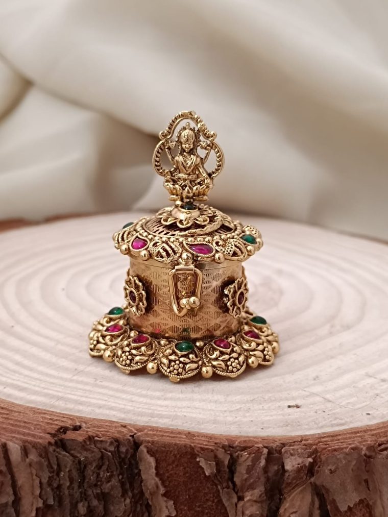 Gold Plated Lakshmi Design Kumkum Box