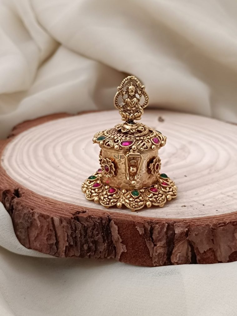 Gold Plated Lakshmi Kumkum Box