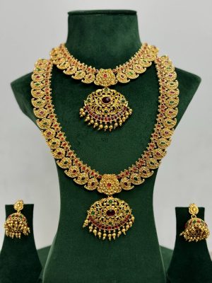 Gold Plated Mango Design Jewellery Set Combo