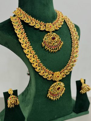 Gold Plated Mango Design Jewellery Set Combo