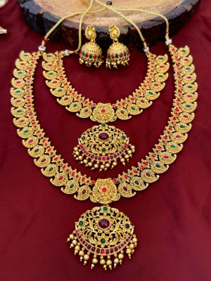 Gold Plated Mango Design Jewellery Set Combo