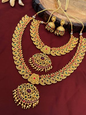 Gold Plated Mango Design Jewellery Set Combo