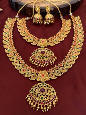 Gold Plated Mango Design Jewellery Set Combo