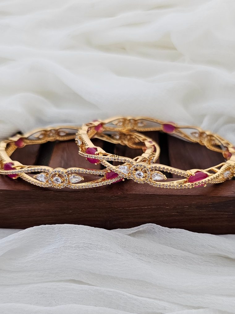 Gold Plated Pink And CZ Stone Bangles