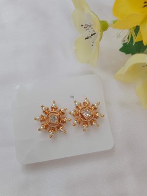 Gold Plated Round Shape Pearl Studded Ear Studs