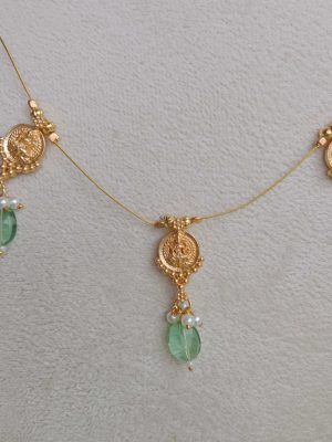 Green Beaded Lakshmi Pendant Invisible Chain