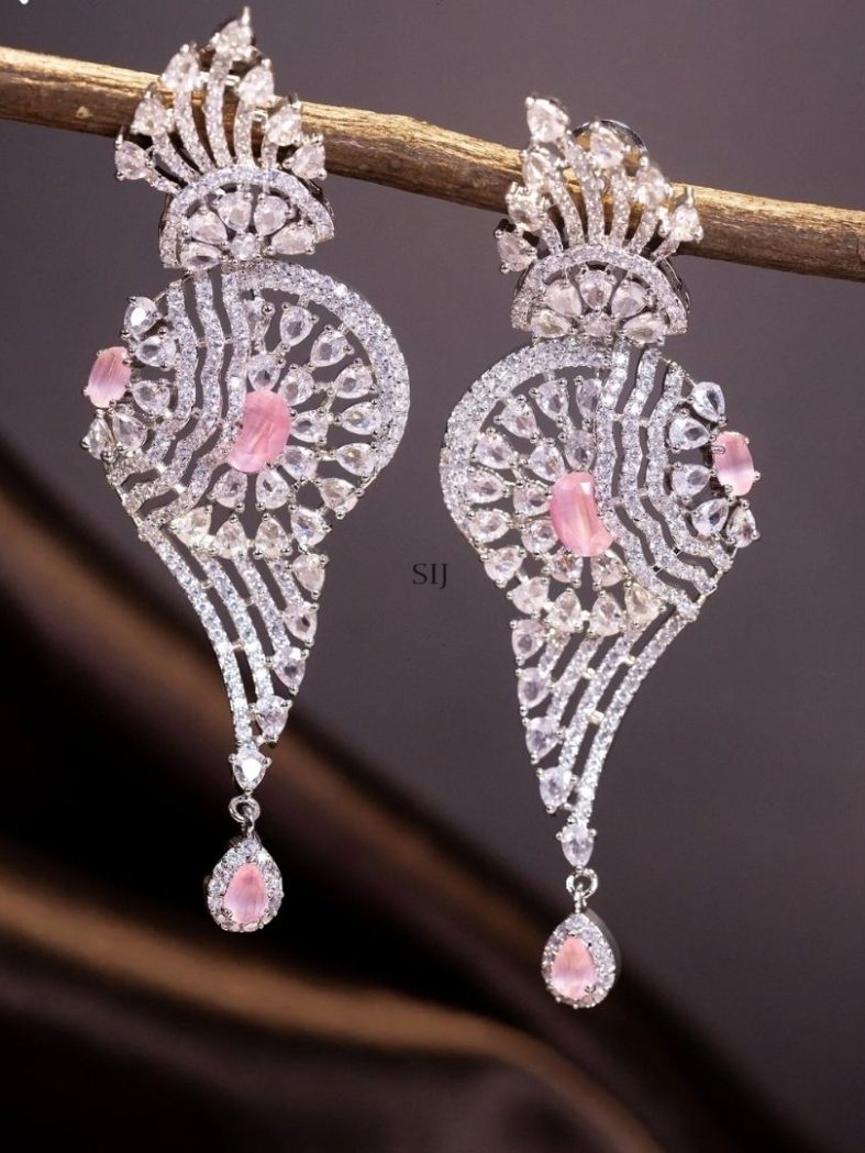 Imitation AD Studded Light Pink Stone Earrings