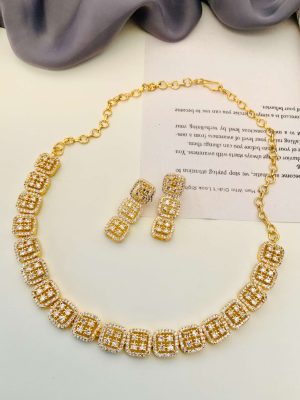 Imitation American Diamond Necklace With Earring