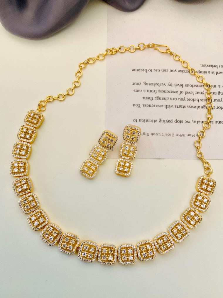 Imitation American Diamond Necklace With Earring