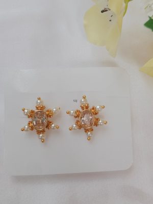 Imitation Oval Shape Stone Pearl Ear Studs