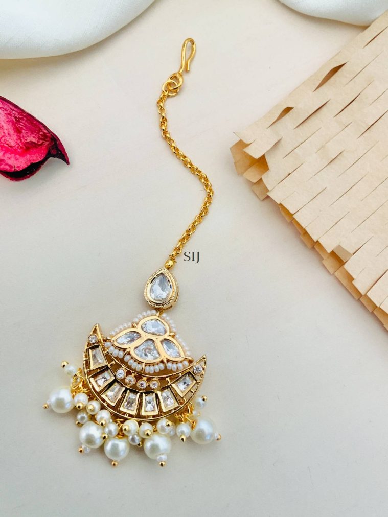 Imitation Pearl Drop Kundan Maang Tikka