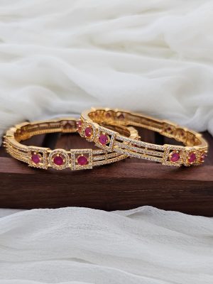 Imitation Pink And CZ Stone Bangles