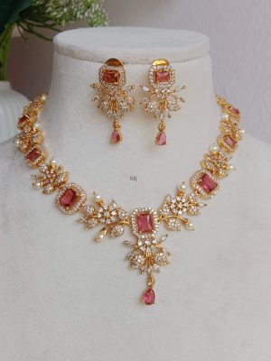 Imitation Ruby Stone Leaf &Flower Design Necklace