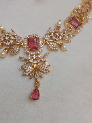 Imitation Ruby Stone Leaf &Flower Design Necklace