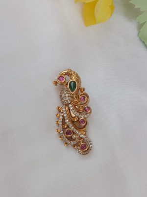 Peacock Design White Stone Saree Pin