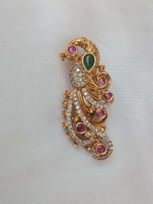 Peacock Design White Stone Saree Pin