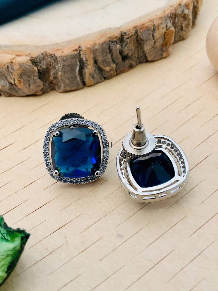 Silver Plated Blue Stone Ear Studs