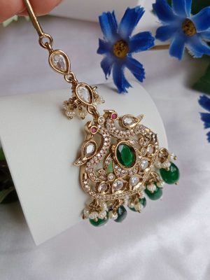 Traditional Emerald Drop Victorian Maang Tikka