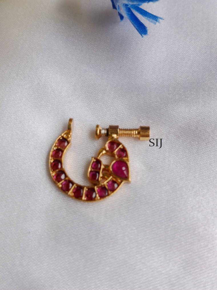 Traditional Peacock Design Ruby Stones Nose Pin