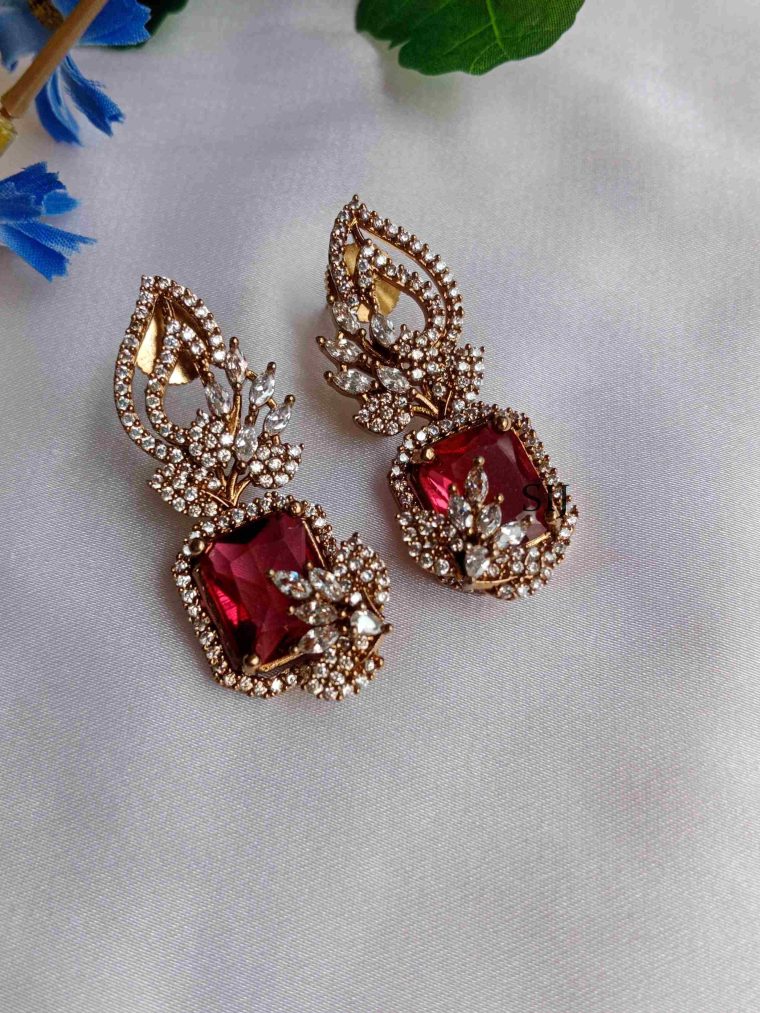 Traditional Ruby Drop Victorian Stones Earrings