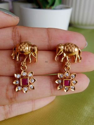 Gold Plated Elephant and Flower Design Necklace