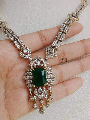 Imitation Victorian Necklace With Emerald Pendant