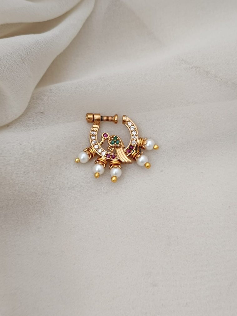 Imitation Peacock Ring Type With Pearl Nose Pin