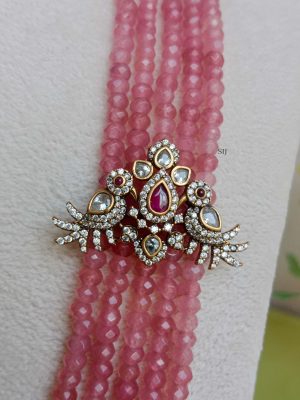 Multi Layers Pink Onyx Beads Haram with Victorian Pendant