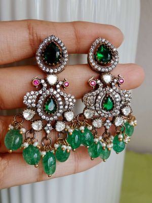 Emerald Stones and Peacock Massonite Victorian Necklace