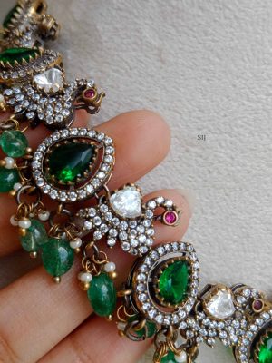 Emerald Stones and Peacock Massonite Victorian Necklace