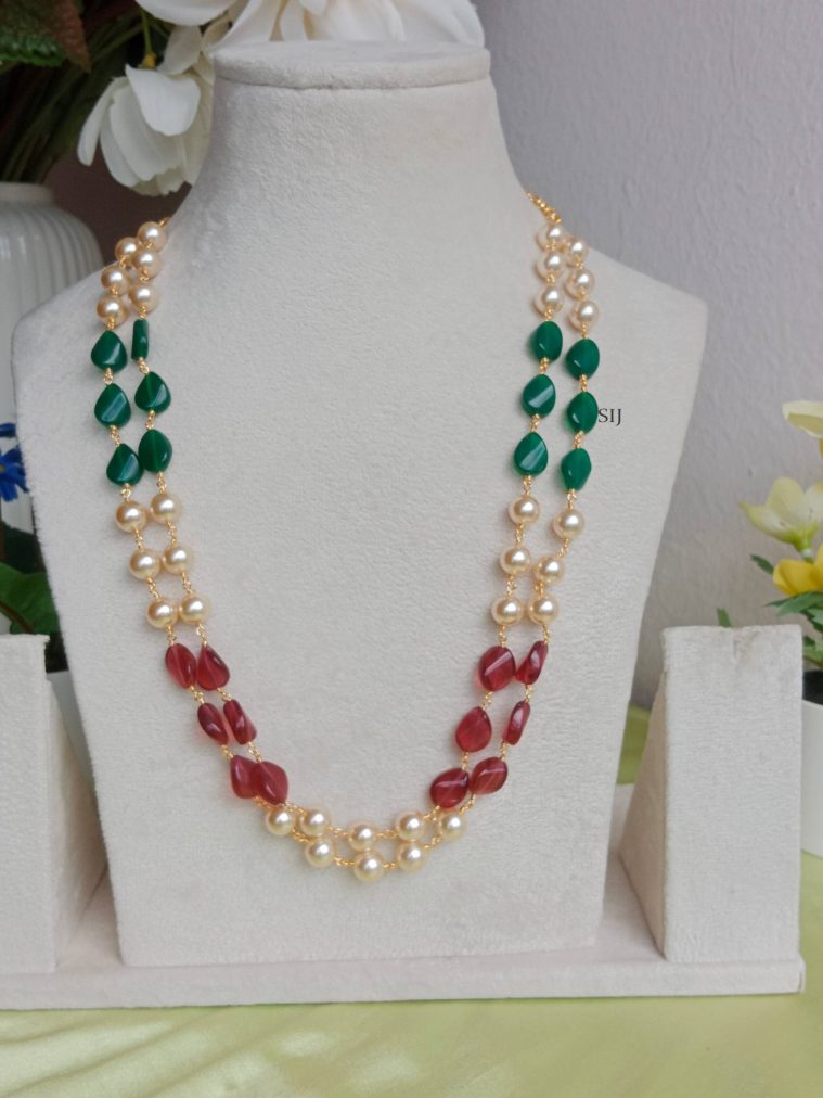 Artificial Red and Green Beads Chain with Pearls