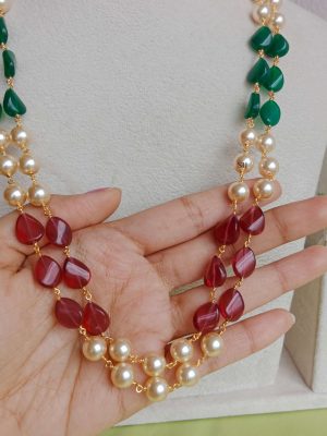 Artificial Red and Green Beads Chain with Pearls