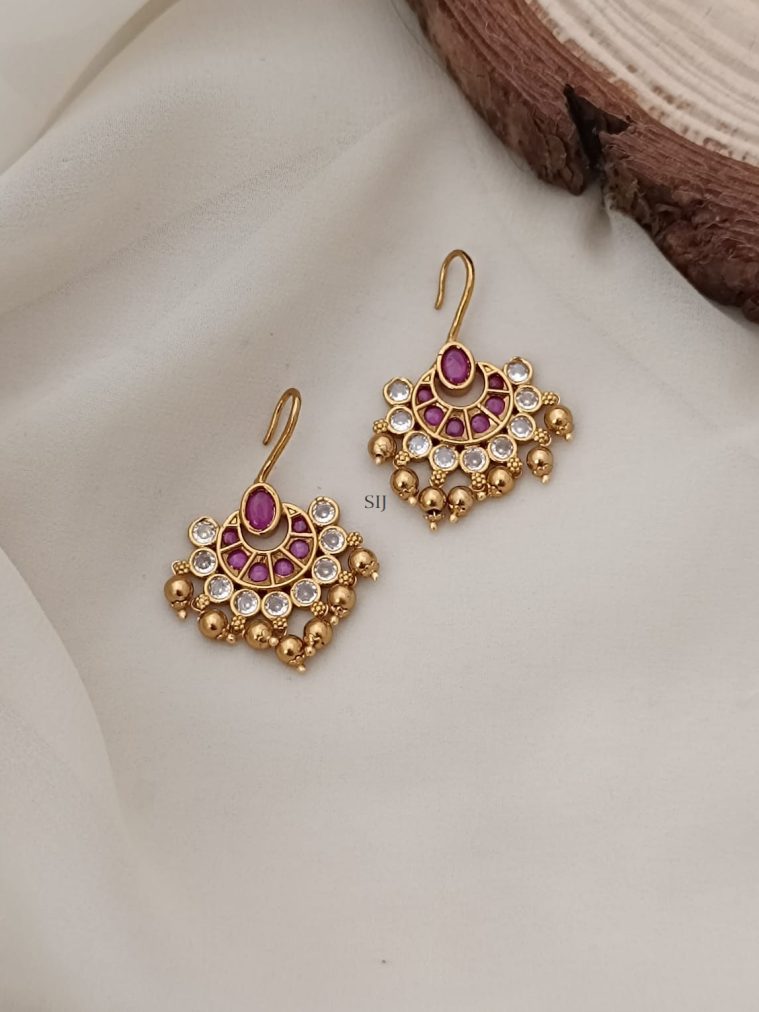 Multi Color Stones Chand Bali Hook Earrings