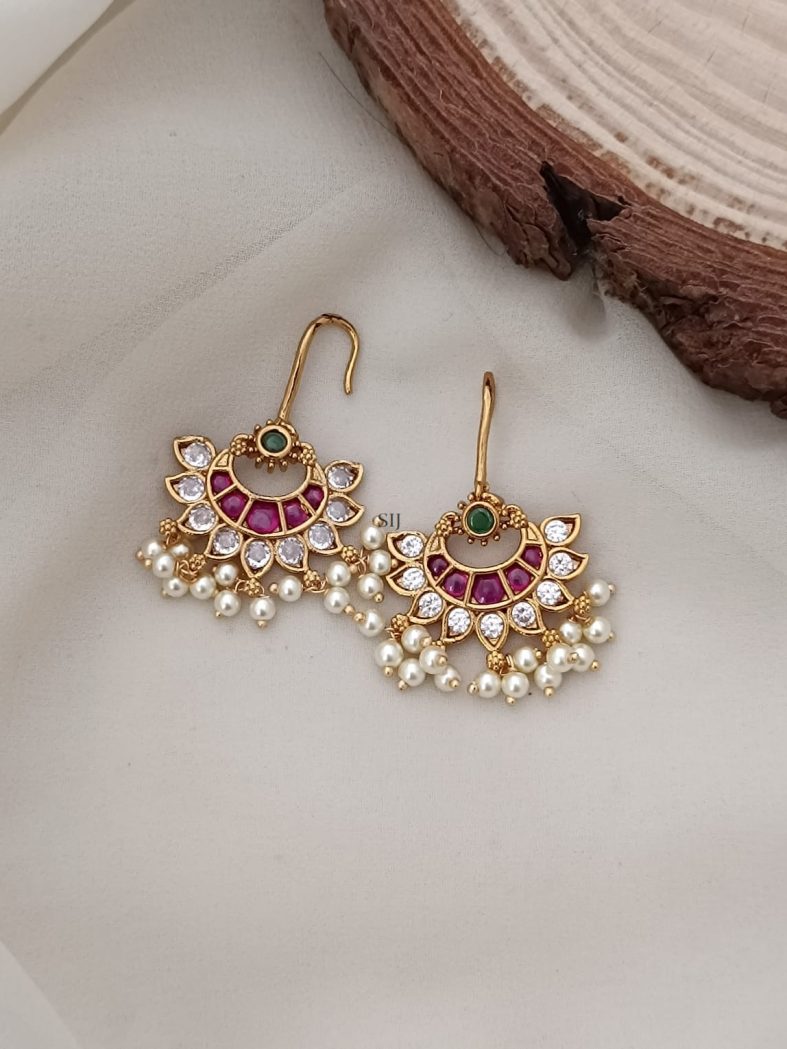 Multi Stones Chand Bali Hook Earrings with Guttapusalu