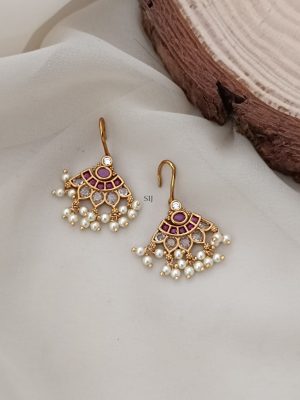 Gold Finish Multi Stones Hook Earrings with Guttapusalu