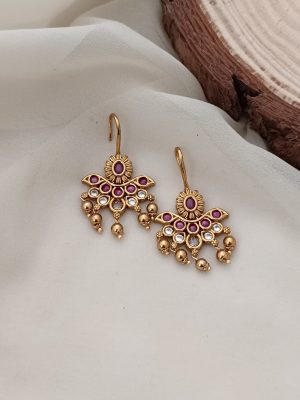 Imitation Multi Stones Hook Earrings with Gold Beads