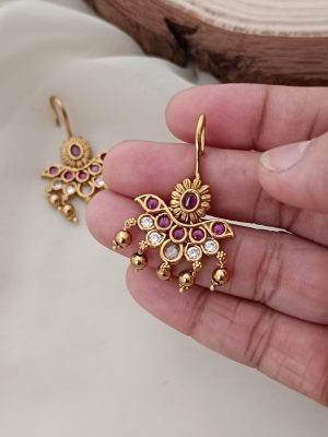 Imitation Multi Stones Hook Earrings with Gold Beads