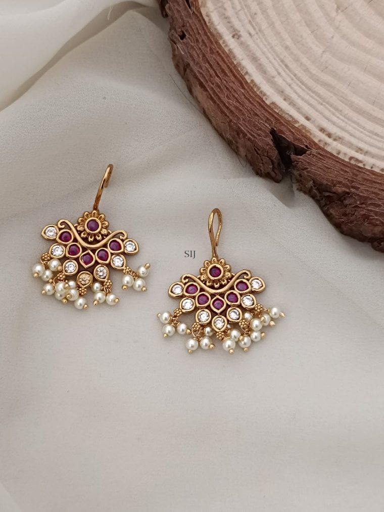 Gold Plated Multi Stones Flower Hook Earrings with Guttapusalu