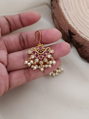 Gold Plated Multi Stones Flower Hook Earrings with Guttapusalu