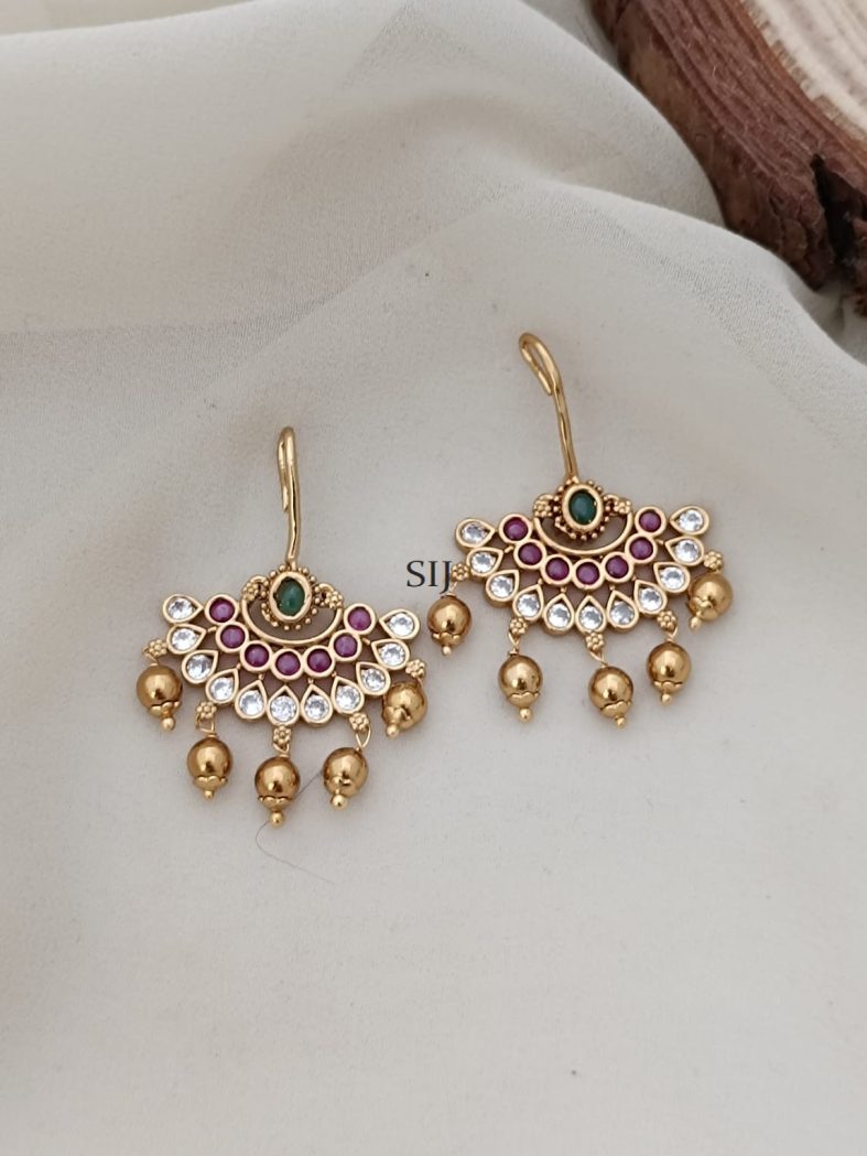 Gold Plated Ruby White Green Stones Hook Drop Earrings