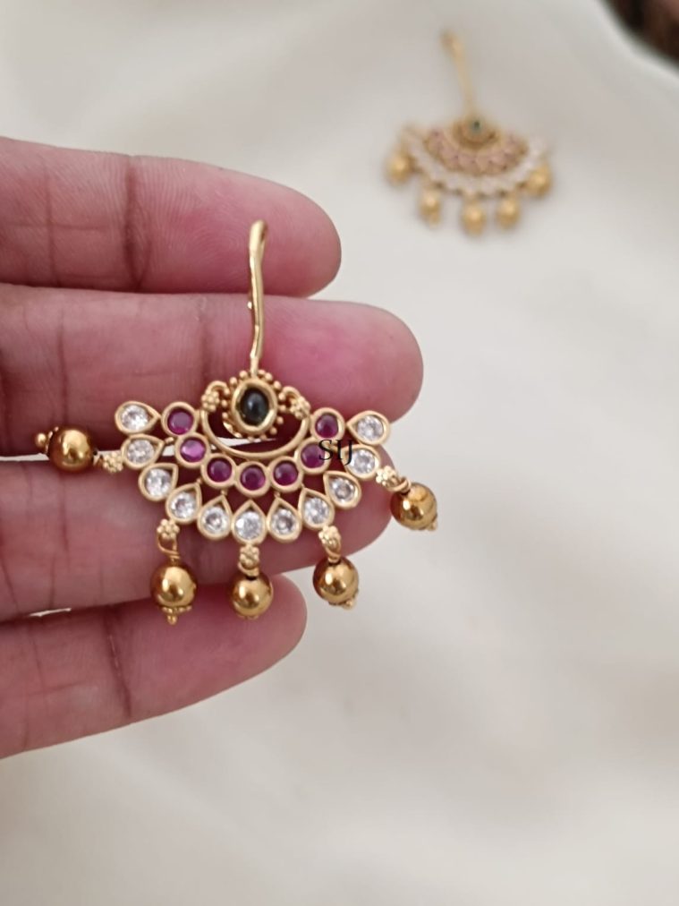 Gold Plated Ruby White Green Stones Hook Drop Earrings