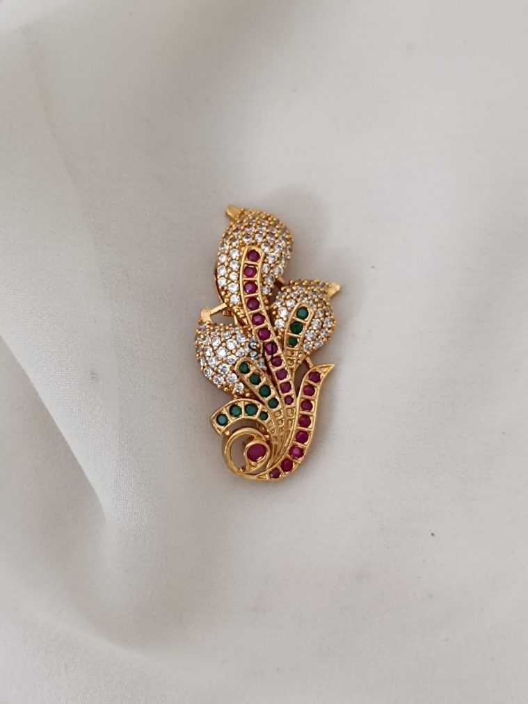 Gold Plated AD And Kemp Stones Saree Pin