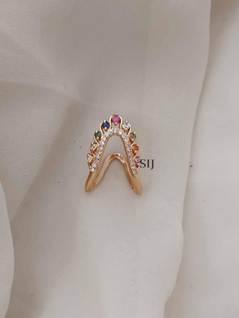 Imitation Navaratna Stones V Shaped Vanki Finger Ring